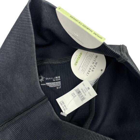 NWT OFFLINE By Aerie Seamless Cable High Waisted Legging Size Small True Black - Picture 4 of 7